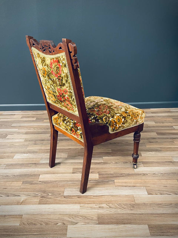 Eastlake American Antique Carved Walnut Side Chair, c.1930’s
