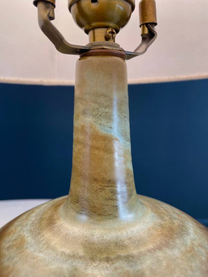 Pair of Mid-Century Modern Glazed Olive Green Ceramic Table Lamps, c.1960’s
