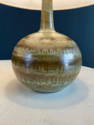 Pair of Mid-Century Modern Glazed Olive Green Ceramic Table Lamps, c.1960’s