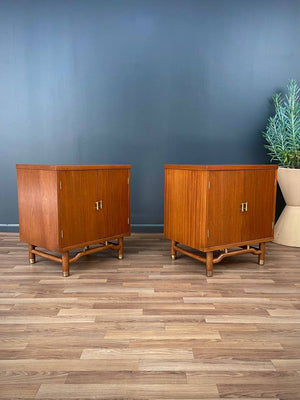 Pair of Mid-Century Modern Night Stands with Brass Accents, c.1950’s