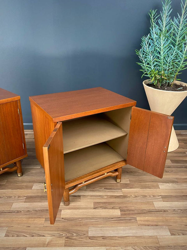 Pair of Mid-Century Modern Night Stands with Brass Accents, c.1950’s