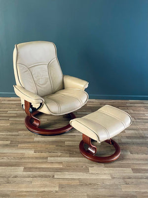 Ekornes Stressless Beige Leather Reclining Swivel Lounge Chair with Ottoman