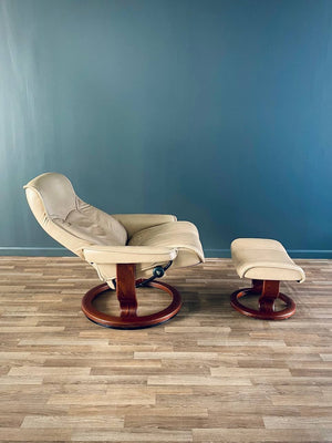 Ekornes Stressless Beige Leather Reclining Swivel Lounge Chair with Ottoman