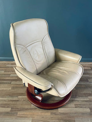 Ekornes Stressless Beige Leather Reclining Swivel Lounge Chair with Ottoman