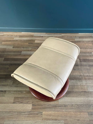 Ekornes Stressless Beige Leather Reclining Swivel Lounge Chair with Ottoman