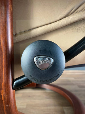 Ekornes Stressless Beige Leather Reclining Swivel Lounge Chair with Ottoman