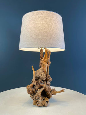 Vintage Farmhouse Live Edge Burl Wood Table Lamp, c.1960’s