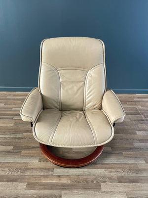 Ekornes Stressless Beige Leather Reclining Swivel Lounge Chair with Ottoman
