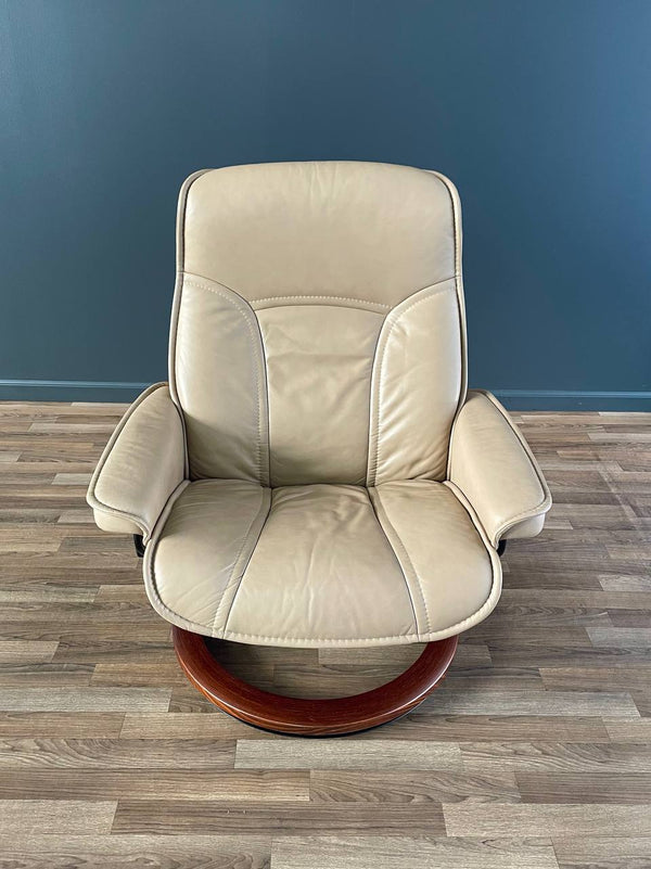 Ekornes Stressless Beige Leather Reclining Swivel Lounge Chair with Ottoman