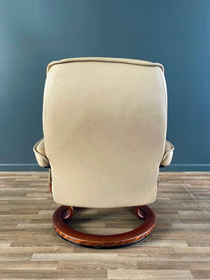 Ekornes Stressless Beige Leather Reclining Swivel Lounge Chair with Ottoman