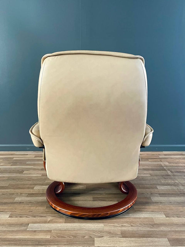 Ekornes Stressless Beige Leather Reclining Swivel Lounge Chair with Ottoman