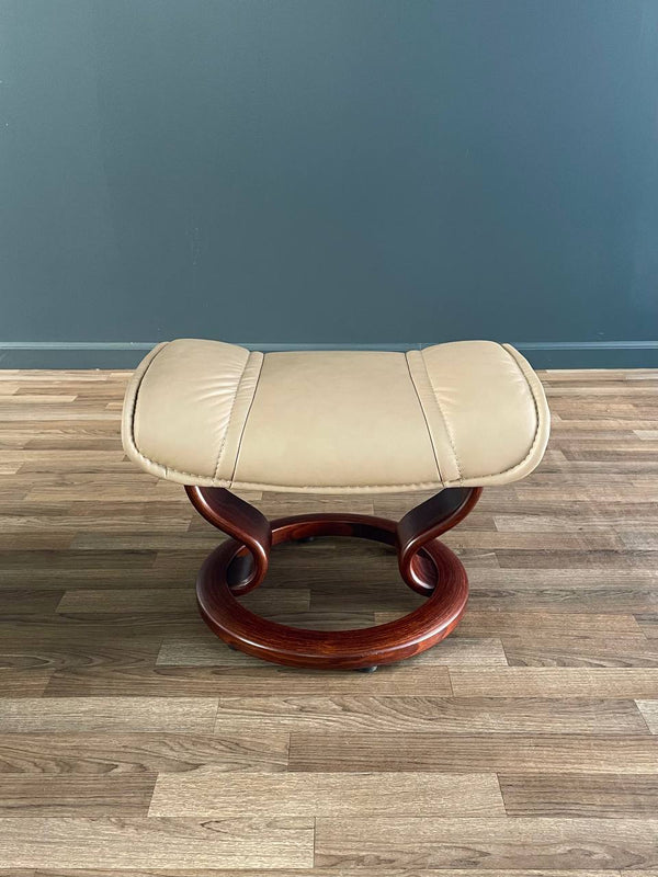 Ekornes Stressless Beige Leather Reclining Swivel Lounge Chair with Ottoman