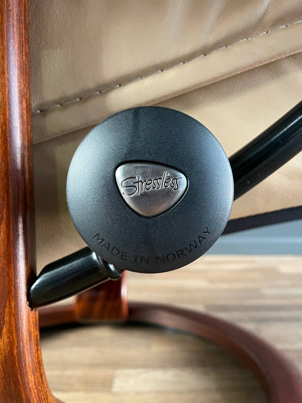 Ekornes Stressless Beige Leather Reclining Swivel Lounge Chair with Ottoman