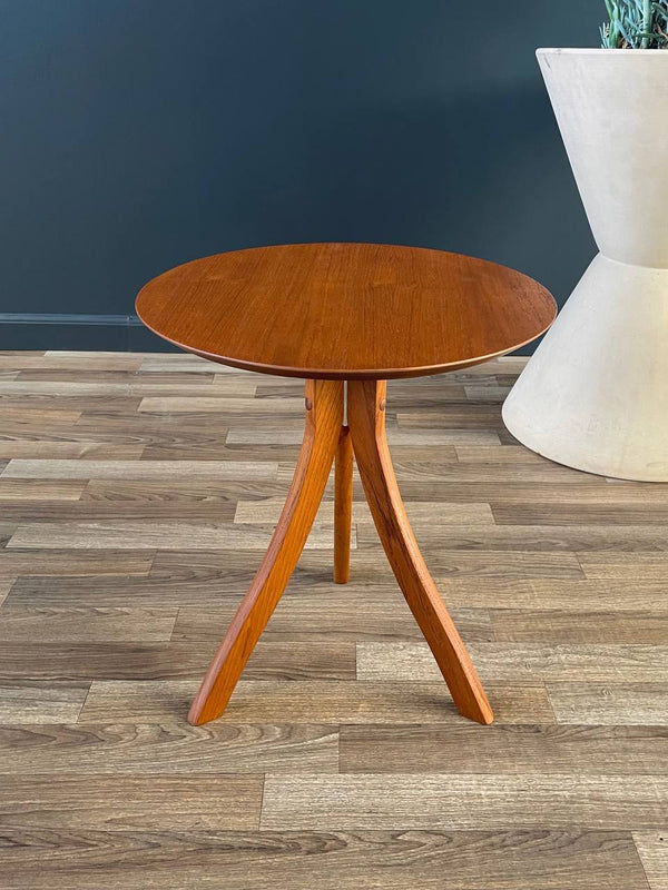 Mid-Century Danish Modern Sculpted Teak Tripod Leg Side Table, c.1970’s