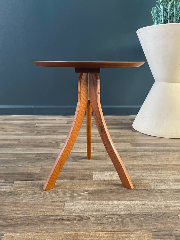 Mid-Century Danish Modern Sculpted Teak Tripod Leg Side Table, c.1970’s