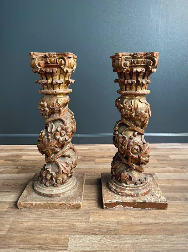 Pair of Italian Rococo Painted and Parcel Gilt Columns, c.1920’s