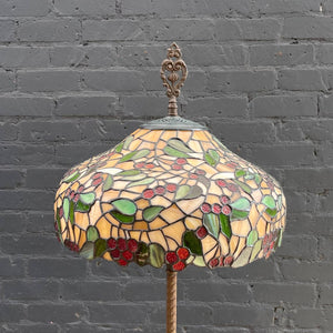 Vintage Art Deco Style Bronze Floor Lamp with Tiffany Style Shade