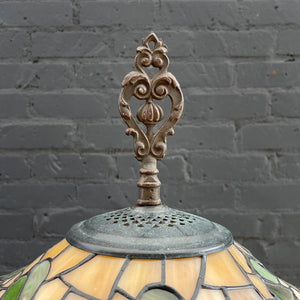 Vintage Art Deco Style Bronze Floor Lamp with Tiffany Style Shade