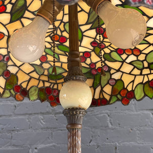 Vintage Art Deco Style Bronze Floor Lamp with Tiffany Style Shade