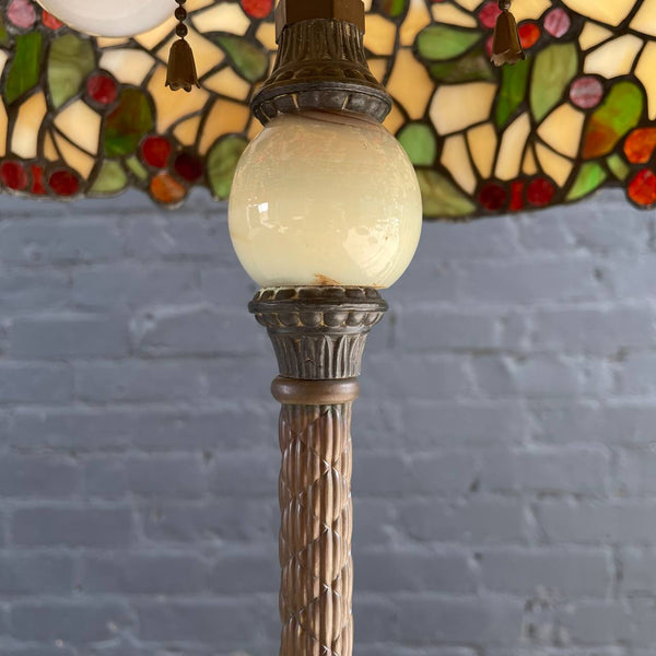 Vintage Art Deco Style Bronze Floor Lamp with Tiffany Style Shade