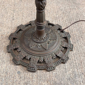 Vintage Art Deco Style Bronze Floor Lamp with Tiffany Style Shade