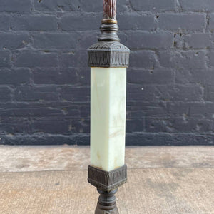 Vintage Art Deco Style Bronze Floor Lamp with Tiffany Style Shade