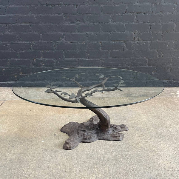 Vintage Bronze Tree Sculpture Coffee Table with Glass Top, c.1960’s