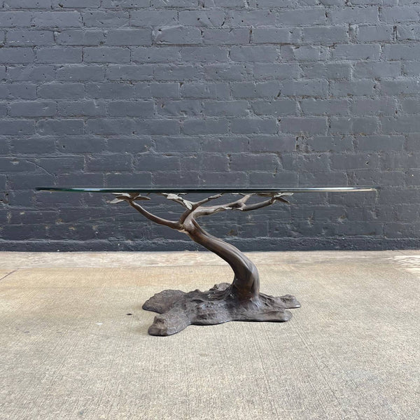 Vintage Bronze Tree Sculpture Coffee Table with Glass Top, c.1960’s