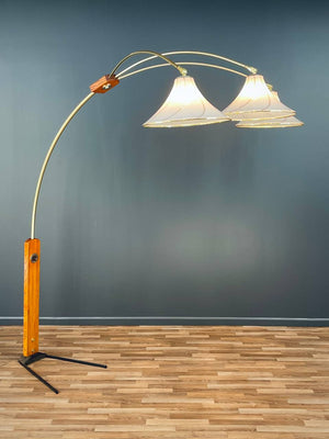 Mid-Century Modern Oak & Brass Arc Floor Lamp by Nova, c.1970’s