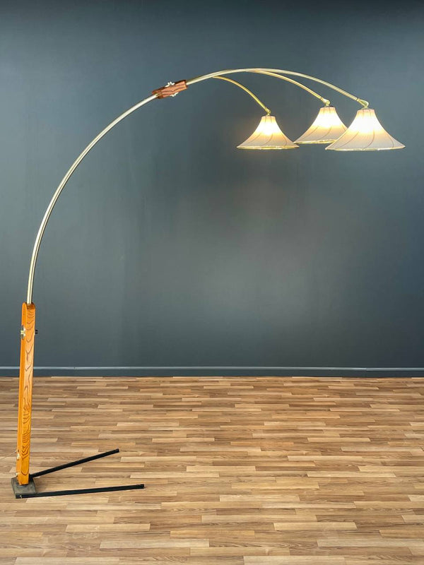 Mid-Century Modern Oak & Brass Arc Floor Lamp by Nova, c.1970’s