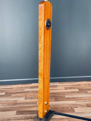 Mid-Century Modern Oak & Brass Arc Floor Lamp by Nova, c.1970’s