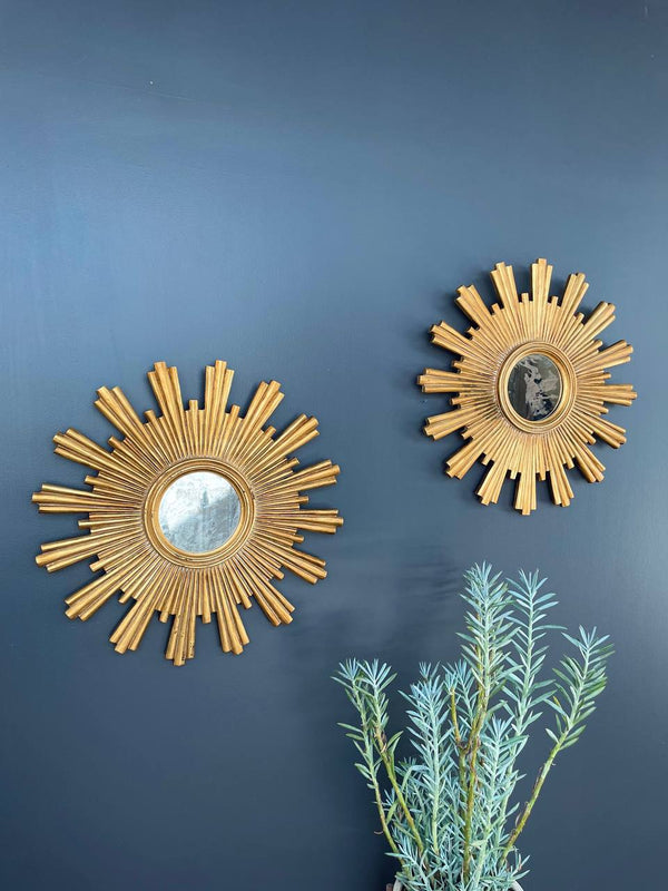 Pair of Italian-Style Gilt-Wood Sunburst Mirrors Modern Farmhouse