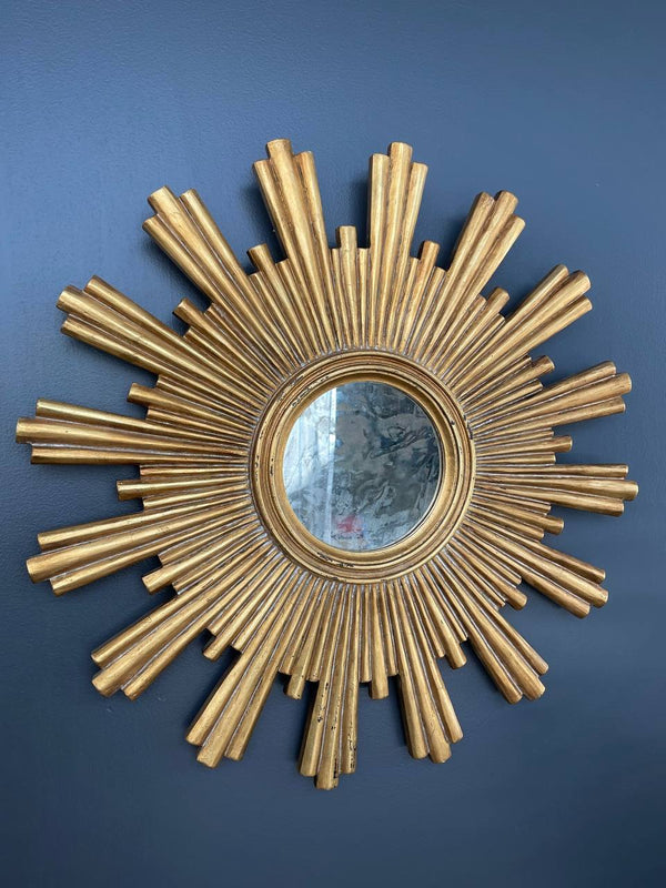 Pair of Italian-Style Gilt-Wood Sunburst Mirrors Modern Farmhouse