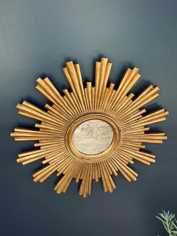 Pair of Italian-Style Gilt-Wood Sunburst Mirrors Modern Farmhouse