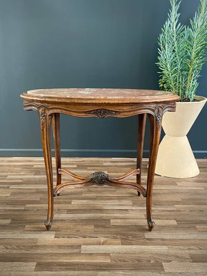 French Louis XV Style Oval Table with Marble Top, c.1930’s