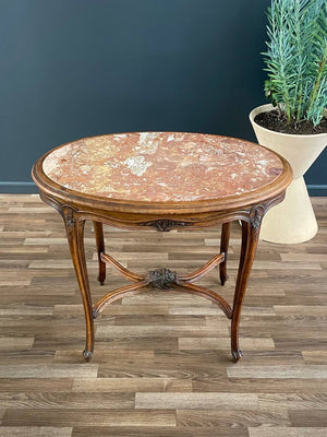 French Louis XV Style Oval Table with Marble Top, c.1930’s