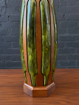 Mid-Century Modern Glazed Ceramic & Walnut Table Lamp, c.1960’s