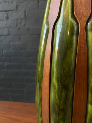 Mid-Century Modern Glazed Ceramic & Walnut Table Lamp, c.1960’s