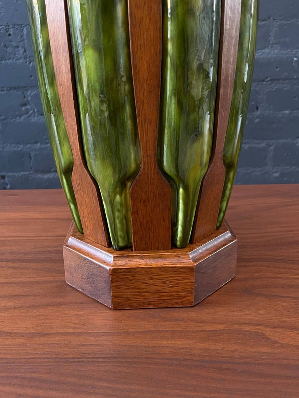 Mid-Century Modern Glazed Ceramic & Walnut Table Lamp, c.1960’s