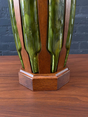 Mid-Century Modern Glazed Ceramic & Walnut Table Lamp, c.1960’s