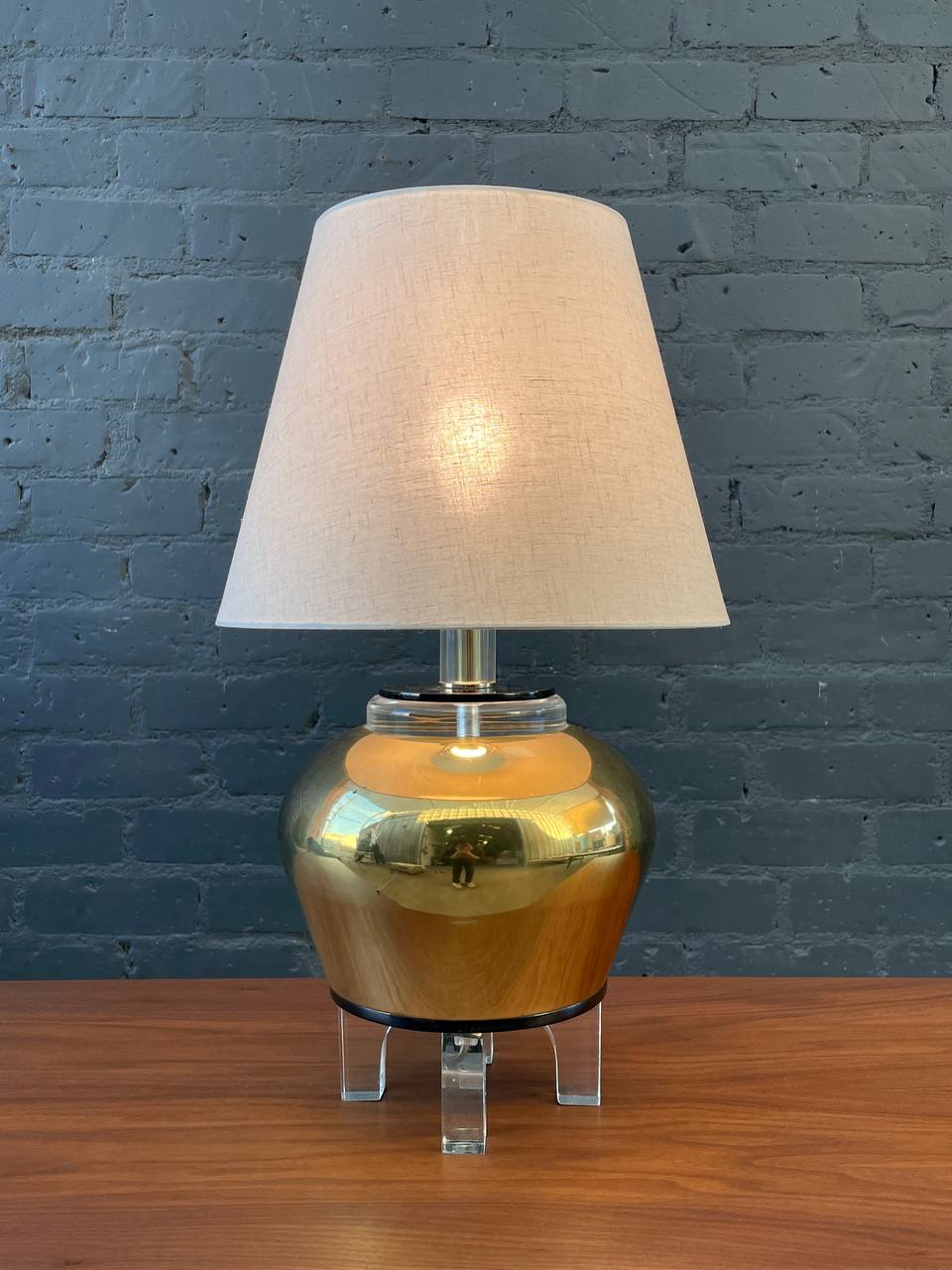 Mid-Century Modern Brass Lucite Table Lamp, Vintage