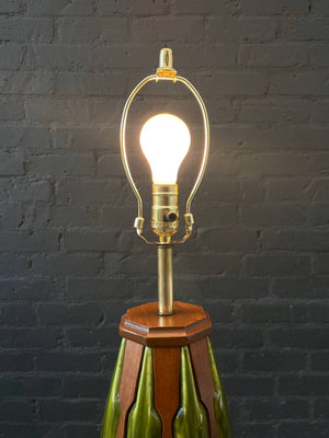 Mid-Century Modern Glazed Ceramic & Walnut Table Lamp, c.1960’s