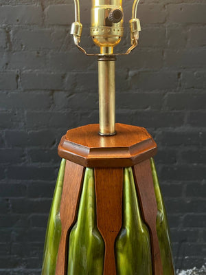 Mid-Century Modern Glazed Ceramic & Walnut Table Lamp, c.1960’s