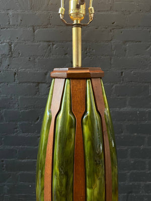 Mid-Century Modern Glazed Ceramic & Walnut Table Lamp, c.1960’s