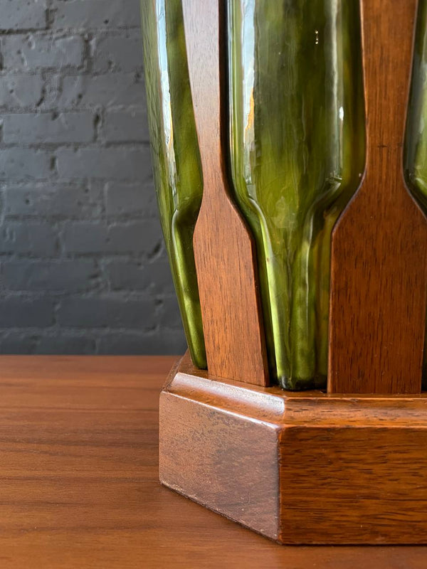 Mid-Century Modern Glazed Ceramic & Walnut Table Lamp, c.1960’s