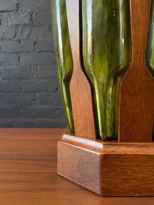 Mid-Century Modern Glazed Ceramic & Walnut Table Lamp, c.1960’s