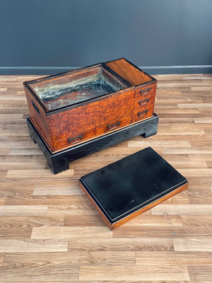 Antique Japanese Keyaki Wood Hibachi Copper Liner & Drawers Coffee/Tea Table, c.1910’s