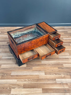 Antique Japanese Keyaki Wood Hibachi Copper Liner & Drawers Coffee/Tea Table, c.1910’s