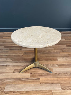Mid-Century Modern Travertine & Tripod Brass Side Table, c.1950’s