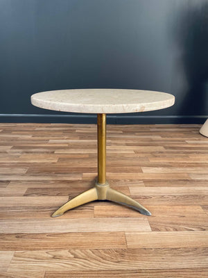 Mid-Century Modern Travertine & Tripod Brass Side Table, c.1950’s